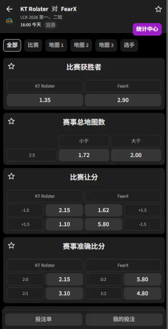 KT vs BFX - 2026英雄联盟LCK - 赔率盘口信息必威(Betway)提供