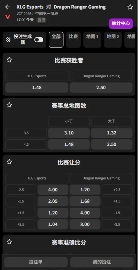 XLG vs DRG - 无畏契约 VCT 2026 中国第一阶段 - 赔率信息必威(Betway)