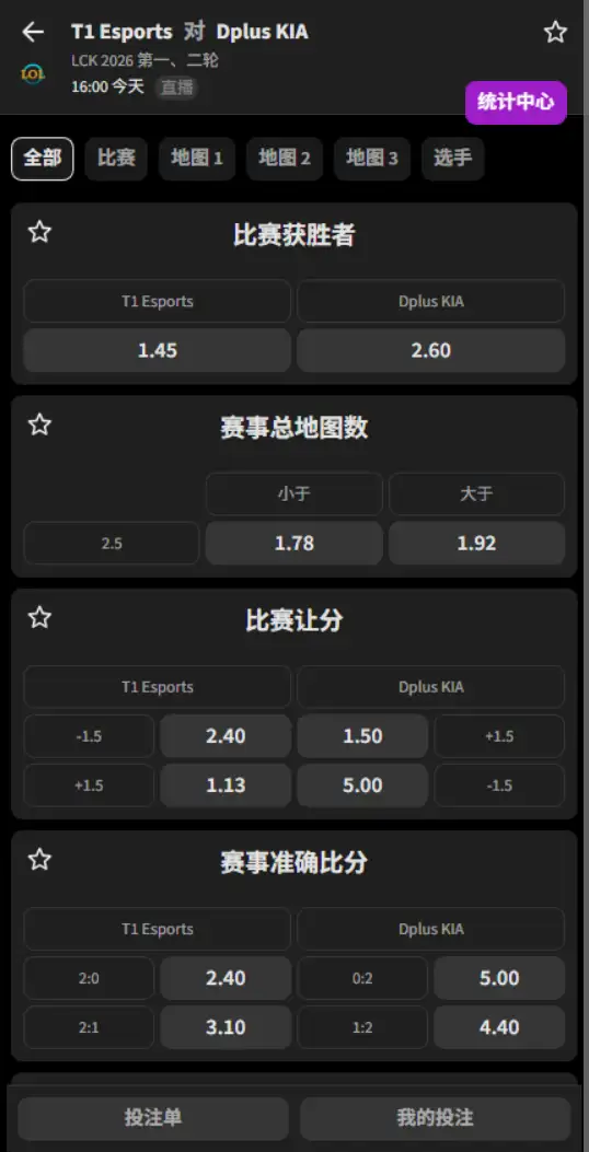 T1 vs DK - 2026英雄联盟LCK - 赔率盘口信息必威(Betway)提供