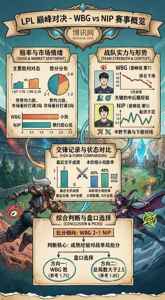  季后赛门票的生死局！WBG与NIP的第2回合较量，2大盘口方向与比分预测