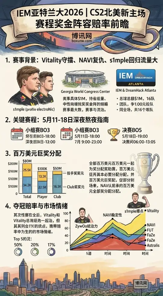 IEM亚特兰大2026最全赛程,队伍,奖金,夺冠赔率:5月18日凌晨见证CS2新王诞生