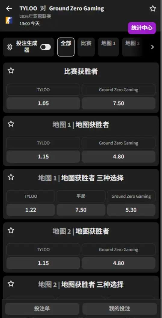 TYLOO vs Ground Zero - 反恐精英2 - ACL 2026 - 赔率盘口信息必威(Betway)提供