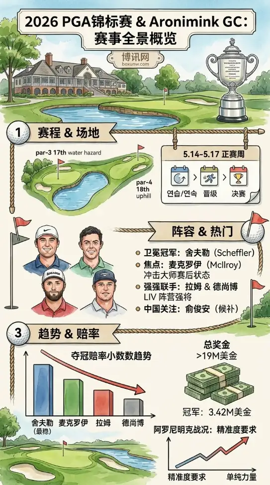 时隔64年重返阿罗尼明克！2026 PGA锦标赛4大夺冠热门解析，LIV双雄迎战舍夫勒