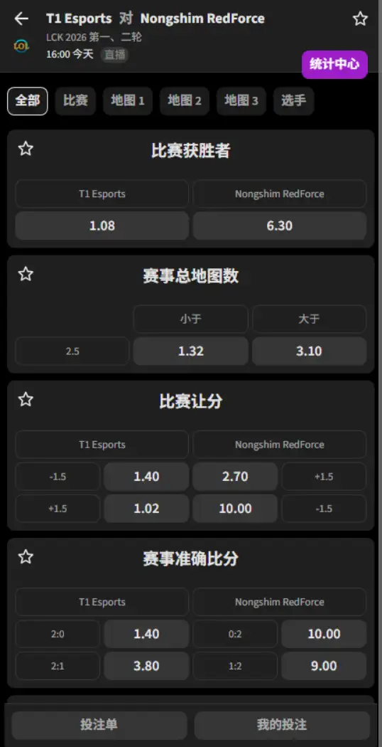 T1 vs NS - 2026英雄联盟LCK - 赔率盘口信息必威(Betway)提供