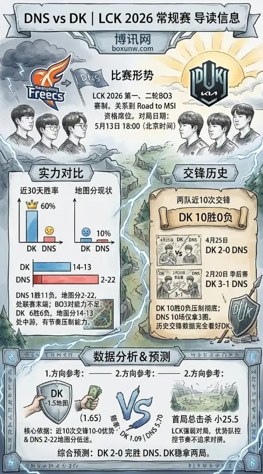 DNS vs DK | LCK 2026第一、二轮 | DK 1.09 DNS 5.70 | 前瞻分析与方向参考