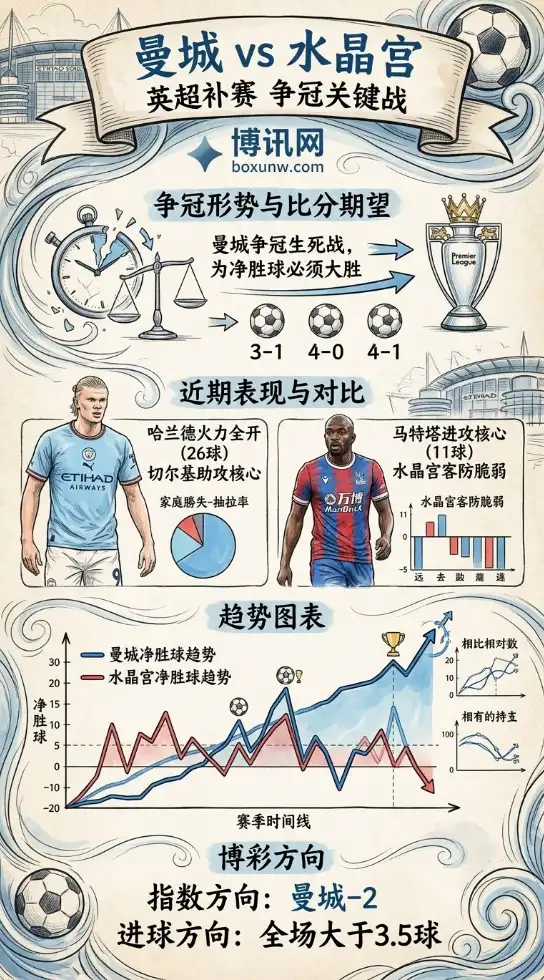 今夜打响！曼城vs水晶宫：赢球还不够，至少净胜3球才能逆袭英超