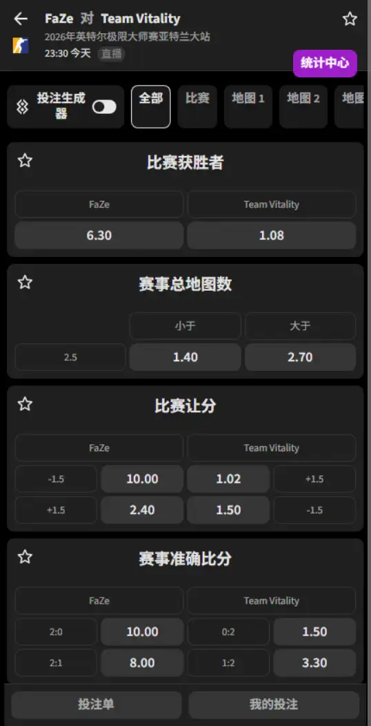 FaZe vs Vitality - 反恐精英2 - 2026年IEM亚特兰大 - 赔率盘口信息必威(Betway)提供