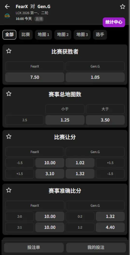 BFX vs GEN - 2026英雄联盟LCK - 赔率盘口信息必威(Betway)提供