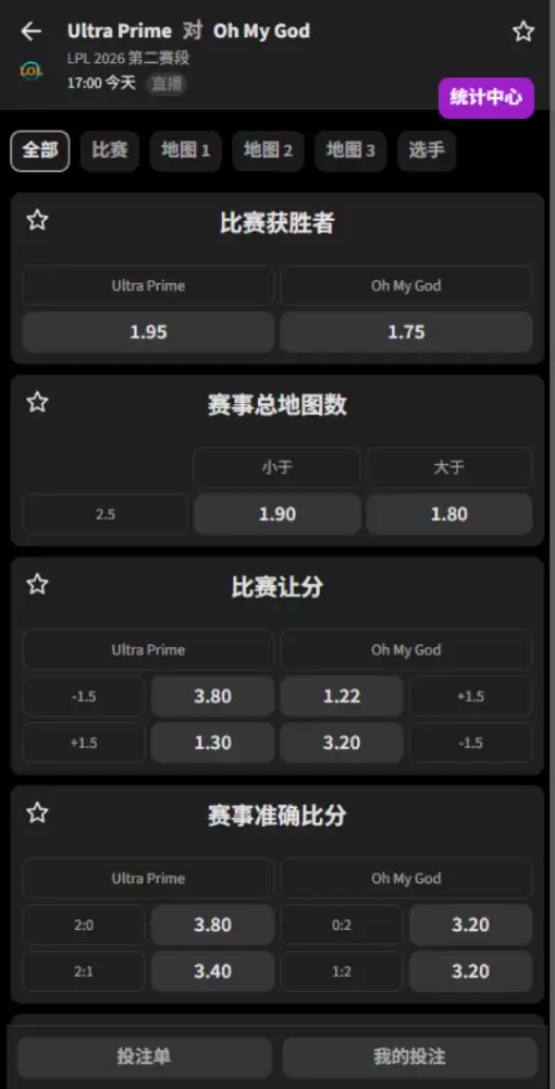 OMG vs UP - 2026英雄联盟LPL - 赔率盘口信息必威(Betway)提供