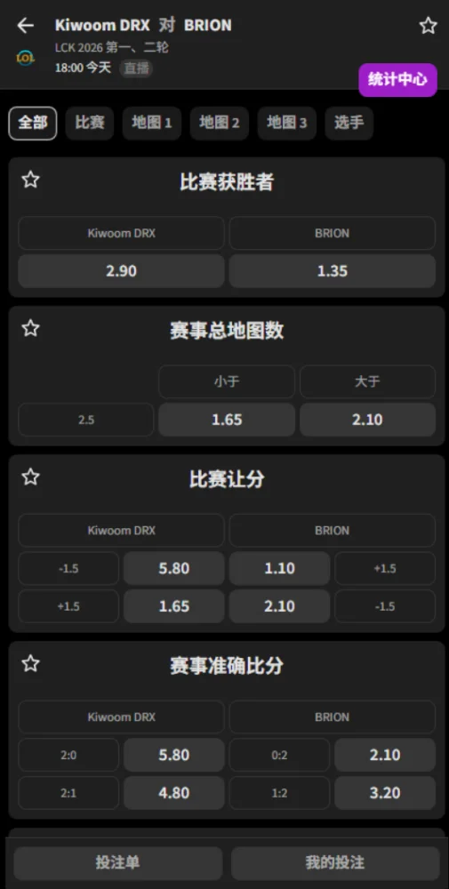 KRX vs BRO - 2026英雄联盟LCK - 赔率盘口信息必威(Betway)提供