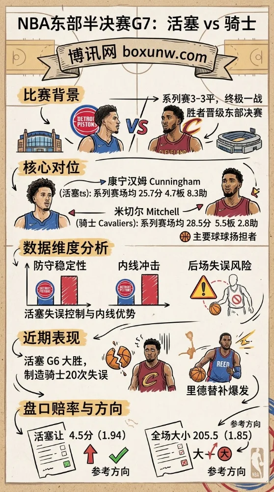 活塞vs骑士G7抢七大战!让分盘口4.5分暗藏玄机,3大核心数据揭秘最终赢家