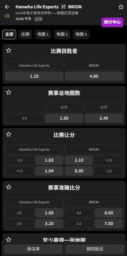 HLE vs BRO - EWC韩国区预选 - 赔率盘口信息必威(Betway)提供