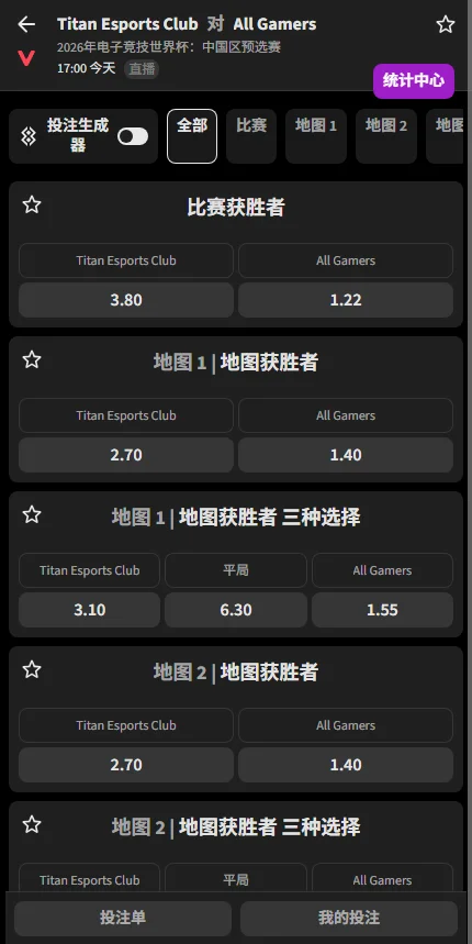 AG vs TEC - EWC无畏契约中国区预选赛赔率和盘口必威(Betway)提供