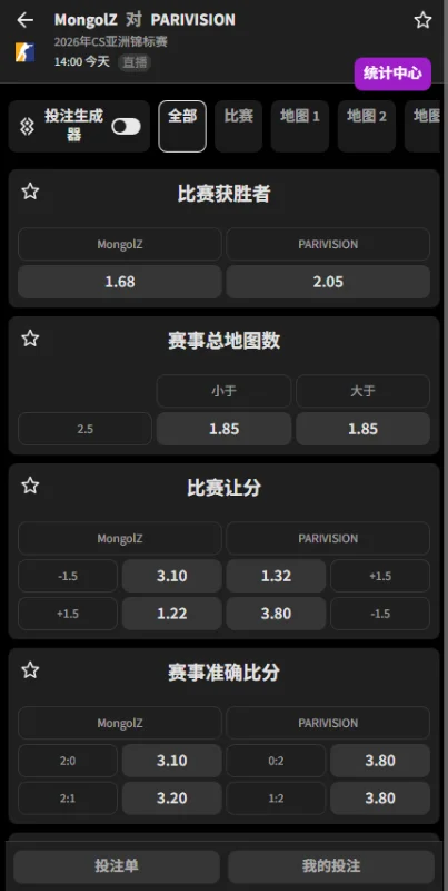 MongolZ vs PARIVISION -CAC上海2026 - 赔率盘口信息必威(Betway)提供