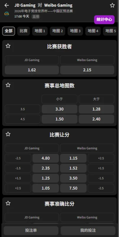WBG vs JDG - 2026英雄联盟EWC预选赛赔率盘口信息必威(Betway)提供