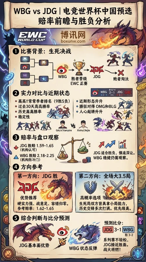 WBG vs JDG | 电竞世界杯中国预选 | 赔率前瞻与胜负分析