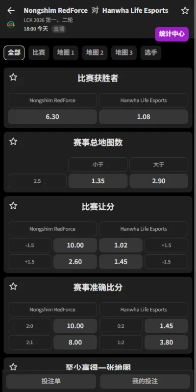 NS vs HLE - 2026英雄联盟LCK - 赔率盘口信息必威(Betway)提供
