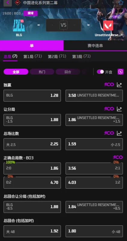 BLG vs UR - 无畏契约进化者杯赔率信息必威(Betway)提供