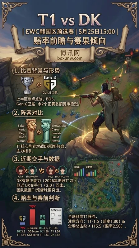 LCK仅剩2个EWC正赛名额！T1 vs DK生死战BO5，核心数据暗示T1或将3:0碾压