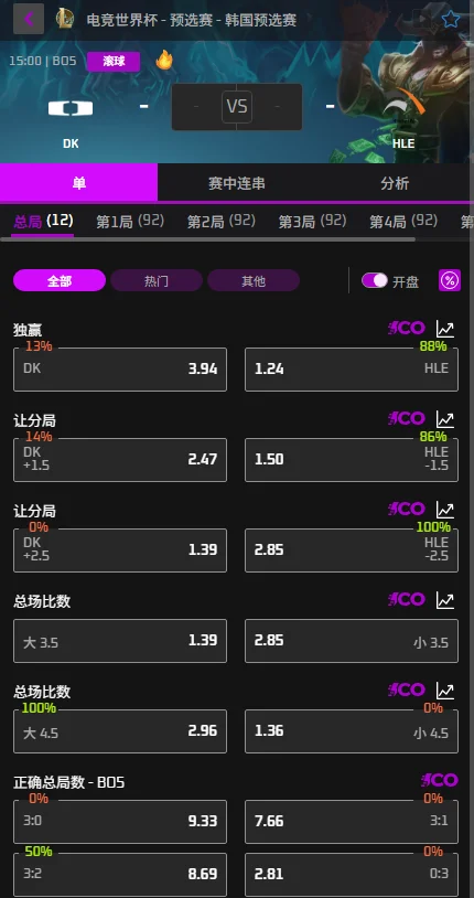 DK vs HLE - EWC韩国区预选赔率盘口信息必威(Betway)提供
