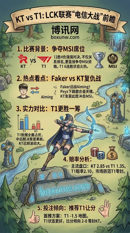 LCK电信大战前瞻:Faker 30岁赛季迎战KT复仇,T1 6连胜能否2-0零封KT锁定MSI
