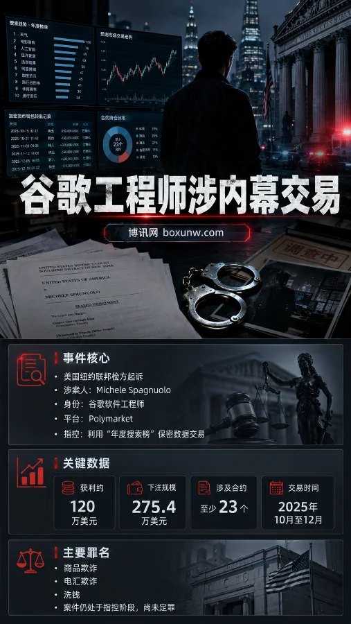 谷歌工程师被控在Polymarket内幕交易：押中年度搜索榜，获利约120万美元
