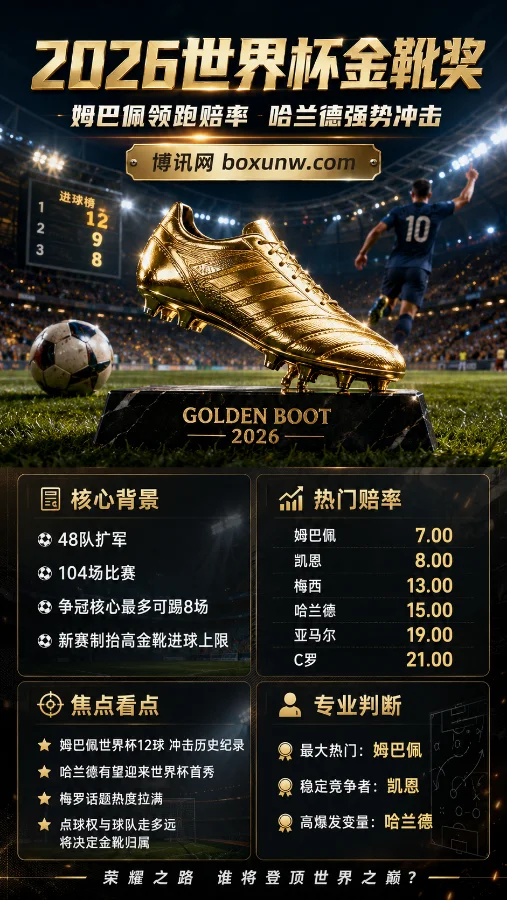48队大混战!2026世界杯金靴3大看点:梅罗迎第6次出征,谁能拼下最后一舞