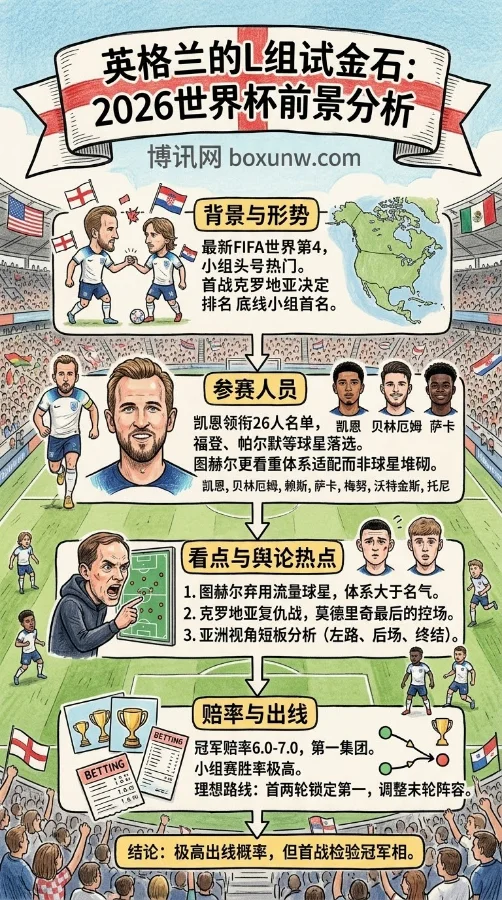 夺冠赔率低至6.0！2026世界杯英格兰落位L组，3场凌晨比赛揭秘最新出线形势