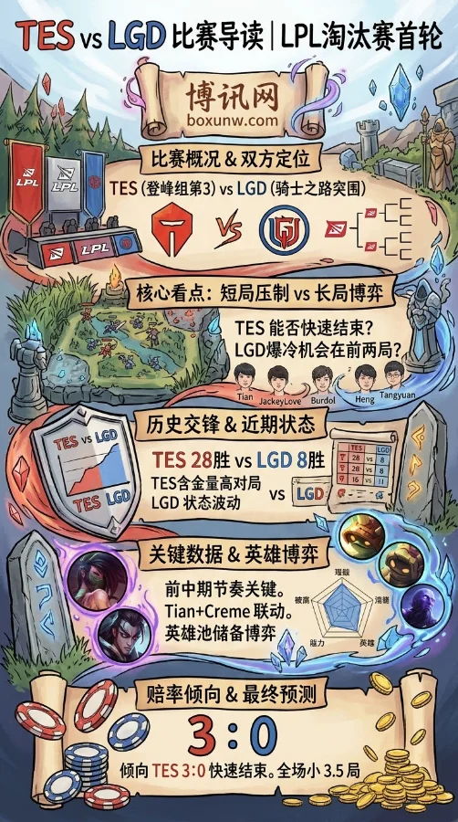 LPL淘汰赛数据前瞻:TES让2.5局赔率达2.56,LGD拿什么拖入第4局