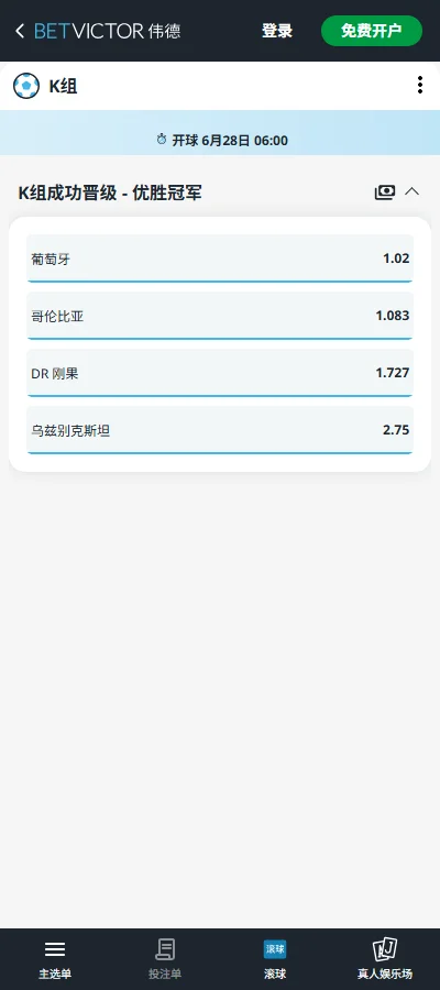 2026世界杯K组葡萄牙小组出线赔率-伟德(Betvictor)