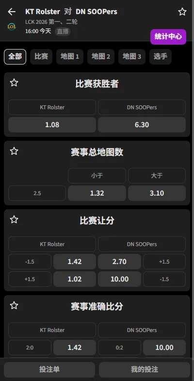 KT vs DNS - 2026英雄联盟LCK - 赔率盘口信息必威(Betway)提供