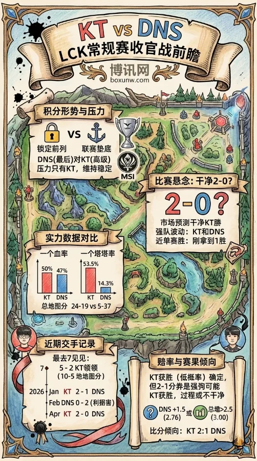 KT vs DNS赛事前瞻:一塔率相差近40%,KT这局想打出2比0没那么容易