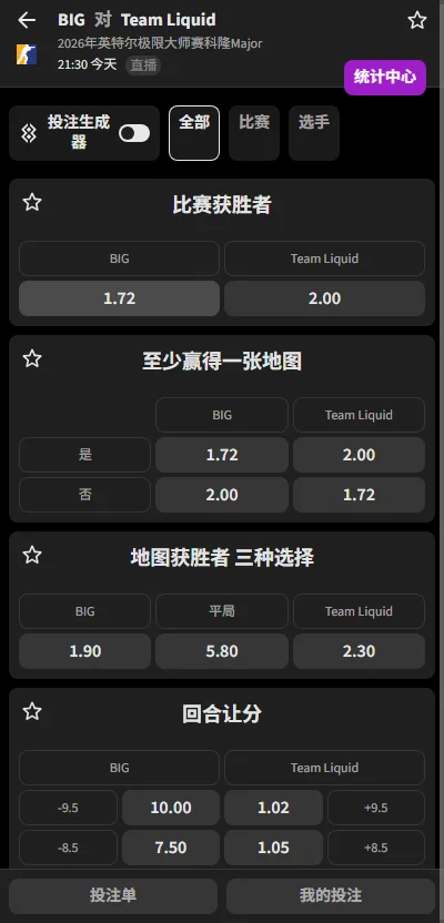 BIG vs Liquid - IEM科隆Major - 赔率盘口信息必威(Betway)提供