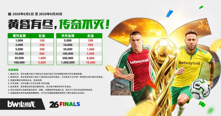 必威 Betway存款优惠活动： 2026 Finals 足球主题存款送彩金活动