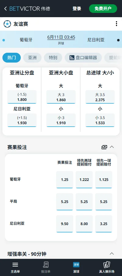 葡萄牙vs尼日利亚-国际友谊赛盘口和赔率-伟德(Betvictor)