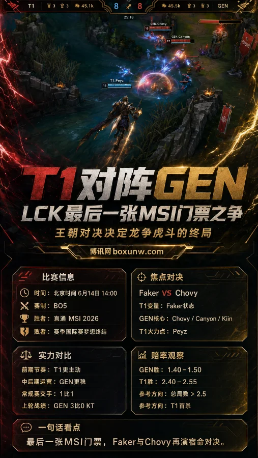 T1对阵GEN:LCK最后一张MSI门票之争,王朝对决决定龙争虎斗的终局
