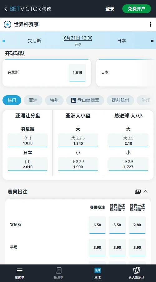 突尼斯vs日本-2026世界杯赔率和盘口-伟德(Betvictor)