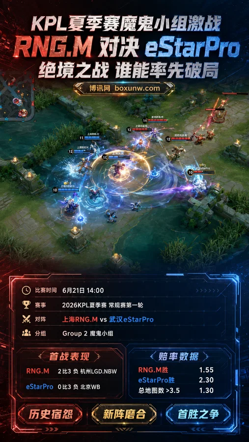 KPL夏季赛魔鬼小组激战!RNG.M对决eStarPro,绝境之战谁能率先破局