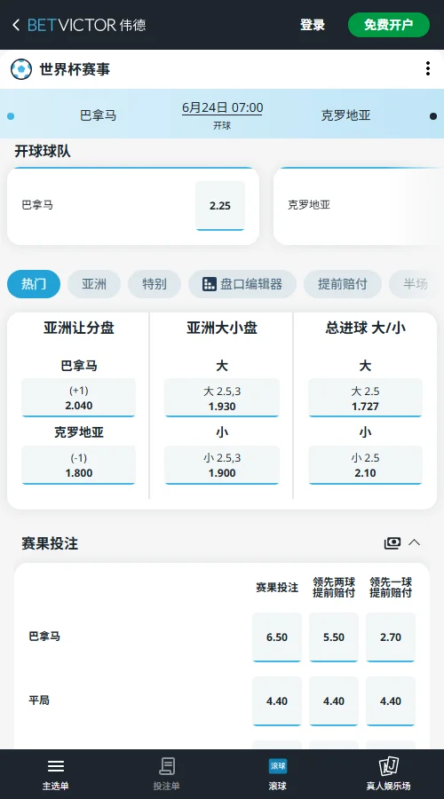 巴拿马vs克罗地亚- 2026世界杯赔率和盘口-伟德(Betvictor)