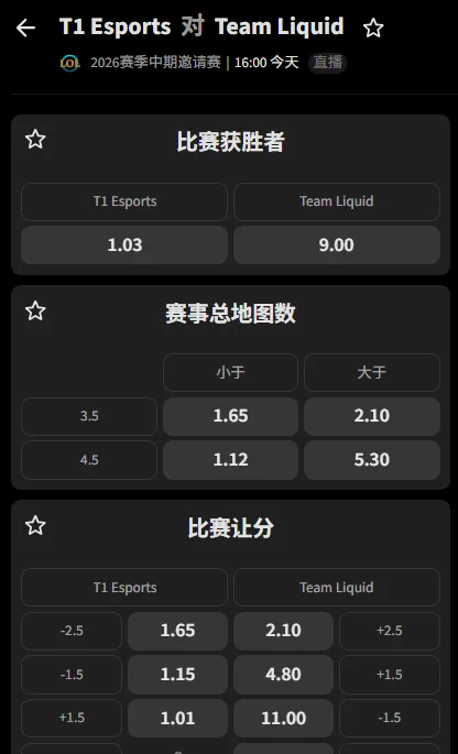 T1再战TLAW- 2026英雄联盟MSI季中冠军赛赔率盘口信息必威(Betway)提供