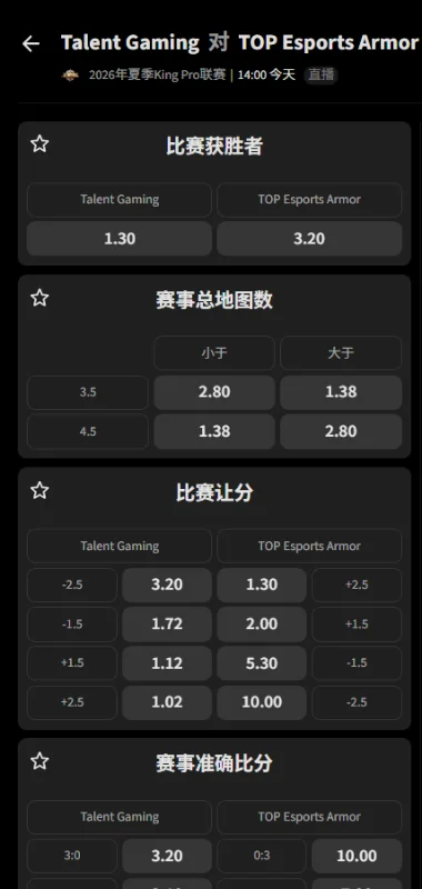 广州TTG战长沙TES.A - 2026王者荣耀KPL夏季赛赔率盘口信息必威(Betway)提供