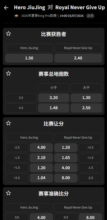 南通Hero久竞 vs 上海RNG.M - 2026王者荣耀KPL夏季赛赔率盘口信息必威(Betway)提供