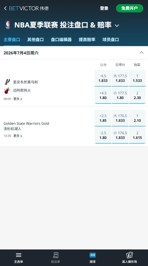 NBA夏季联赛博彩赔率和盘口信息-伟德(betvictor)提供