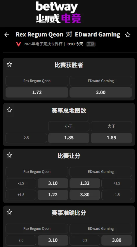 RRQ vs EDG - 无畏契约EWC赔率信息必威(Betway)提供