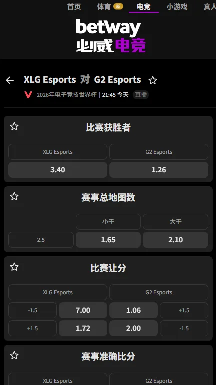 XLG vs G2 - 无畏契约EWC赔率信息必威(Betway)提供