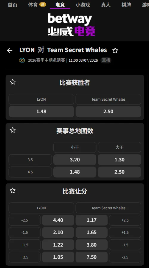TSW vs LYON - 2026英雄联盟MSI季中冠军赛赔率盘口信息必威(Betway)提供