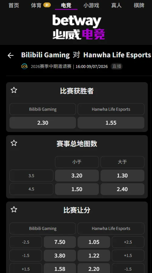 BLG vs HLE - 2026英雄联盟MSI季中冠军赛赔率盘口信息必威(Betway)提供