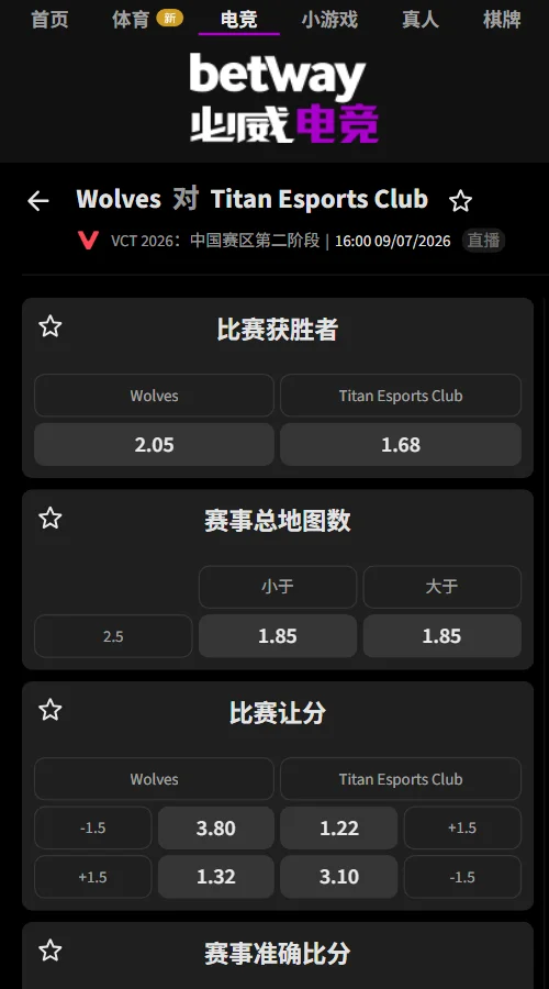 WOL vs TEC - 无畏契约VCT CN赔率信息必威(Betway)提供