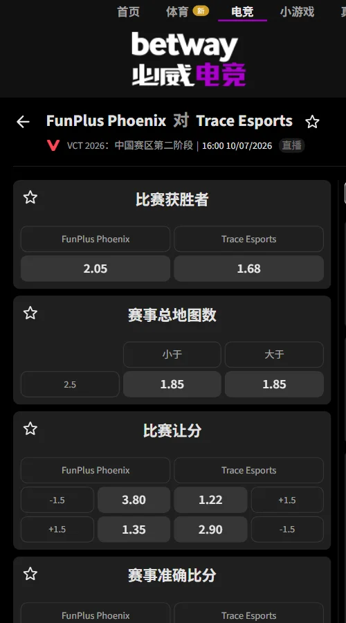 FPX vs TE - VCT CN2026第二阶段赔率信息必威(Betway)提供