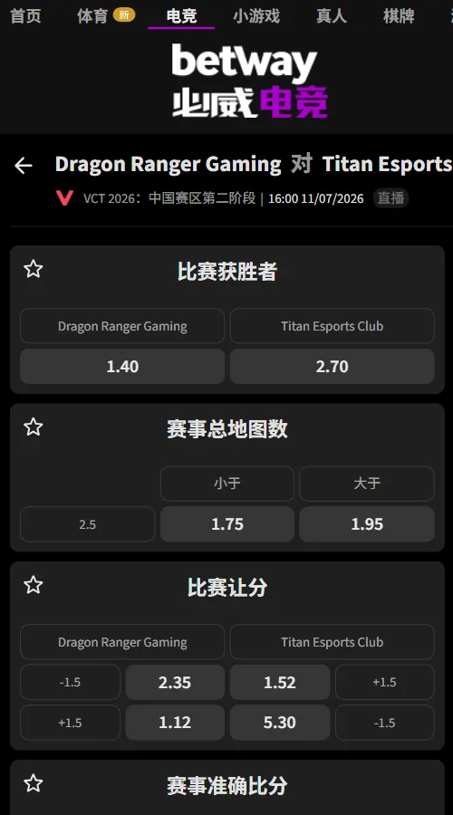 DRG vs TEC - VCT CN2026第二阶段赔率信息必威(Betway)提供
